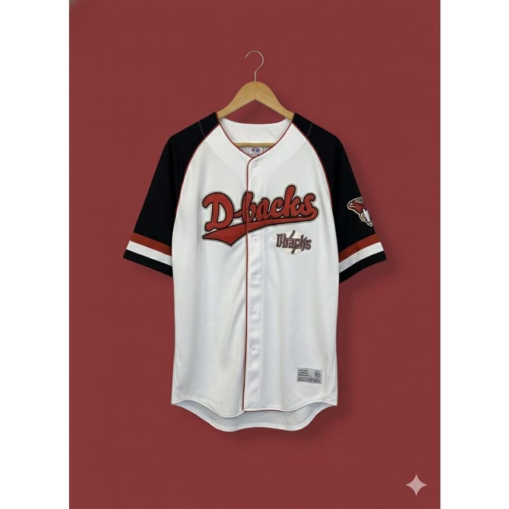 Diamondbacks Mens XL  Baseball Jersey White Red Button Up Stitched True Fan MLB